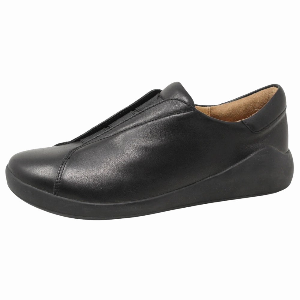 Ziera Yass Black Leather Elastic Flat Shoe (Women's) Rain Jog