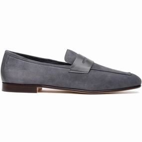 16-672-GRY Tippa Suede & Calfskin Penny Loafers Grey Long Stroll