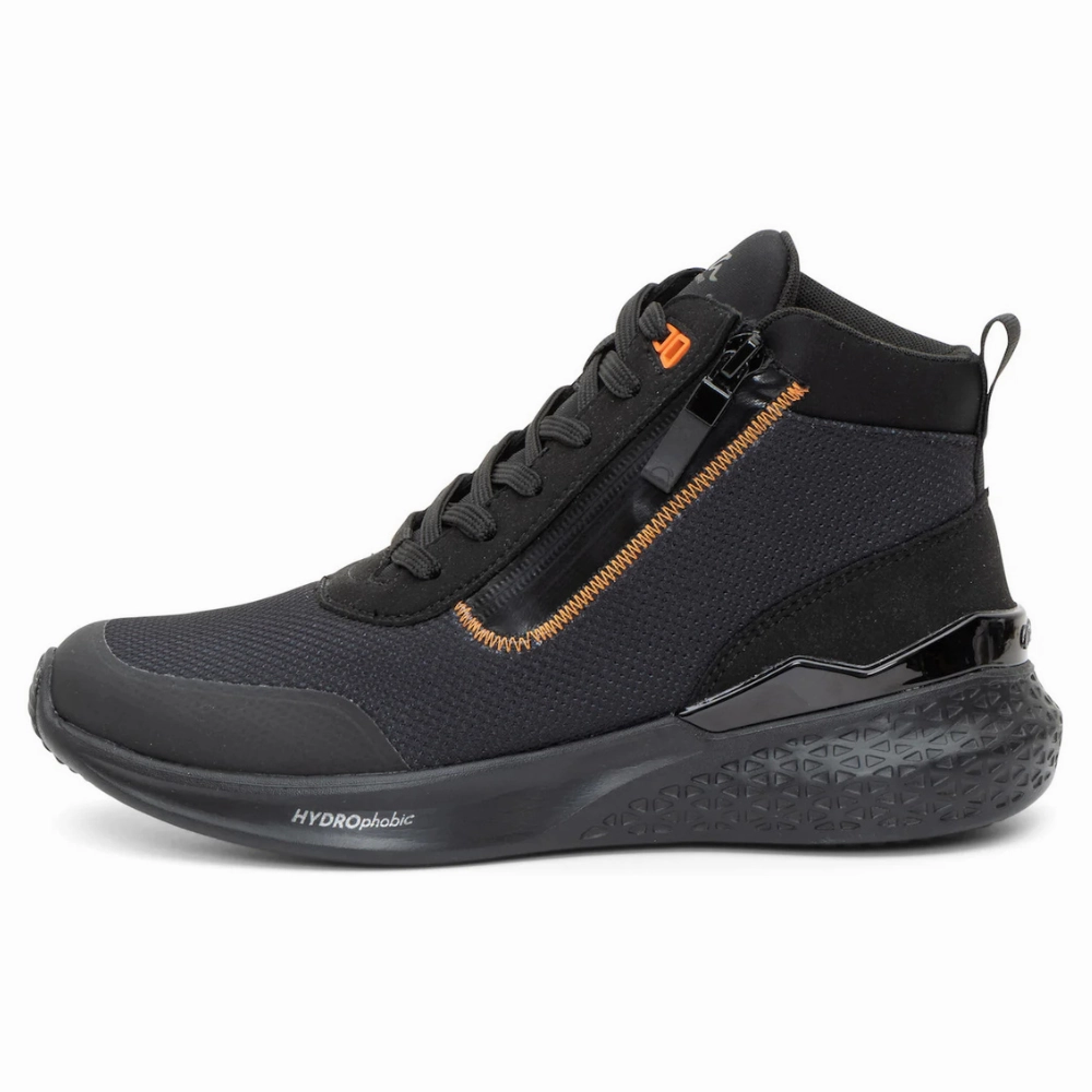 Supportive Fit Daily Travel Ara Marne Hydrophobic Zip High Top Black Boot Sneaker (Women's)
