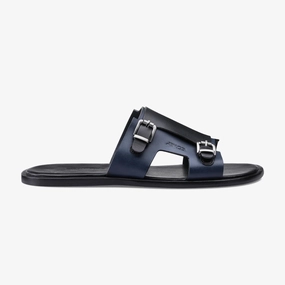 Outdoor Use Men's Black & Blue Leather Slider Sandal