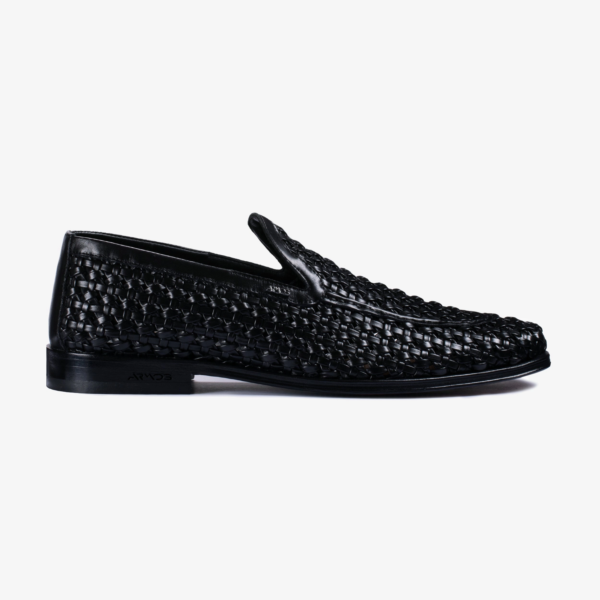 Open   Toe Men's Black Woven Leather Loafer