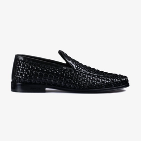 Open   Toe Men's Black Woven Leather Loafer