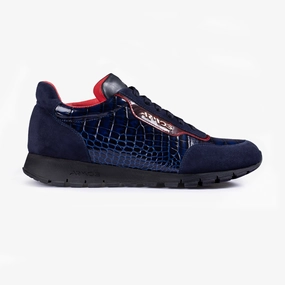 All Wear Men's Blue Croc-Effect Leather Sneaker