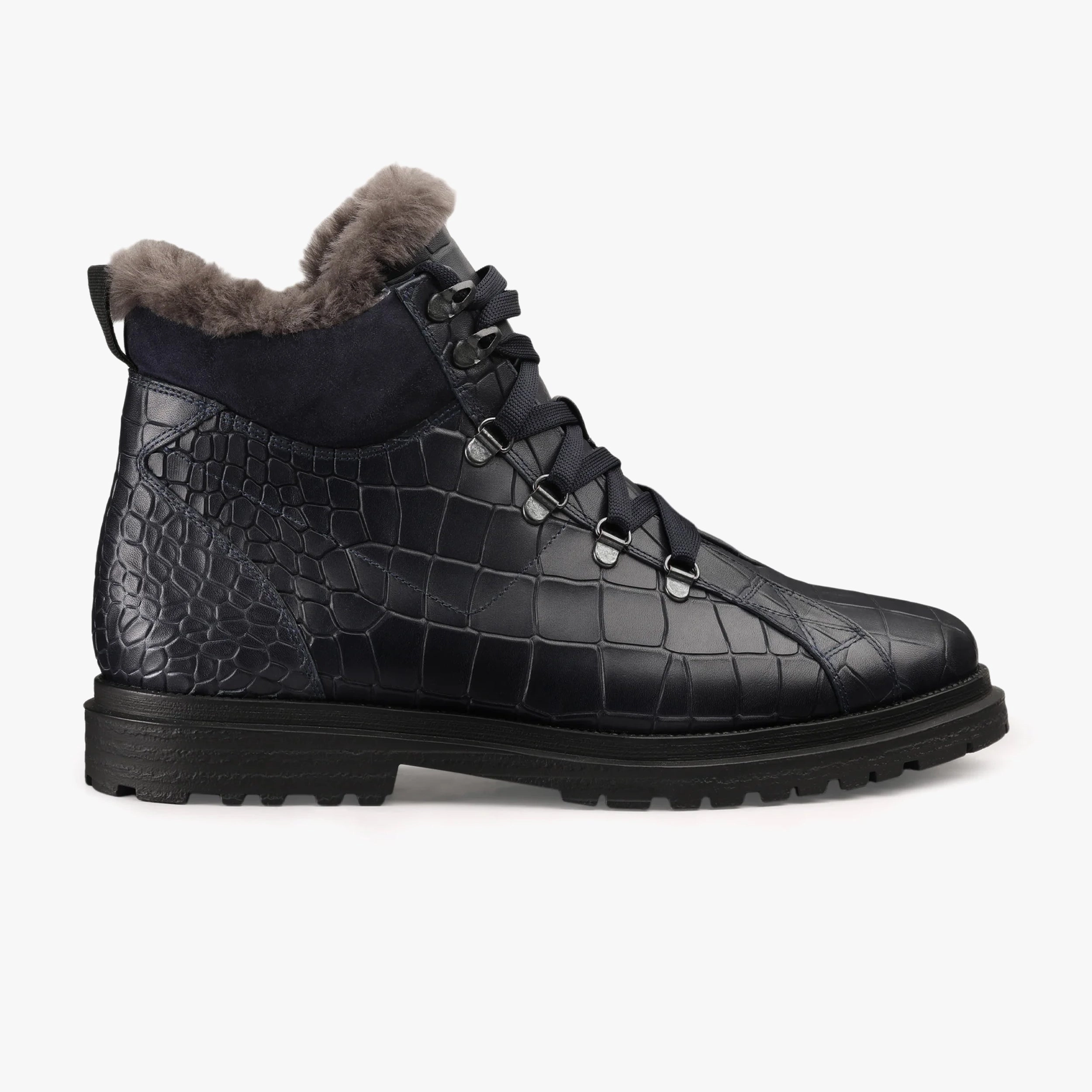 Mountain Path High Lift Men's Blue Croc-Print Boot with Fur Lining
