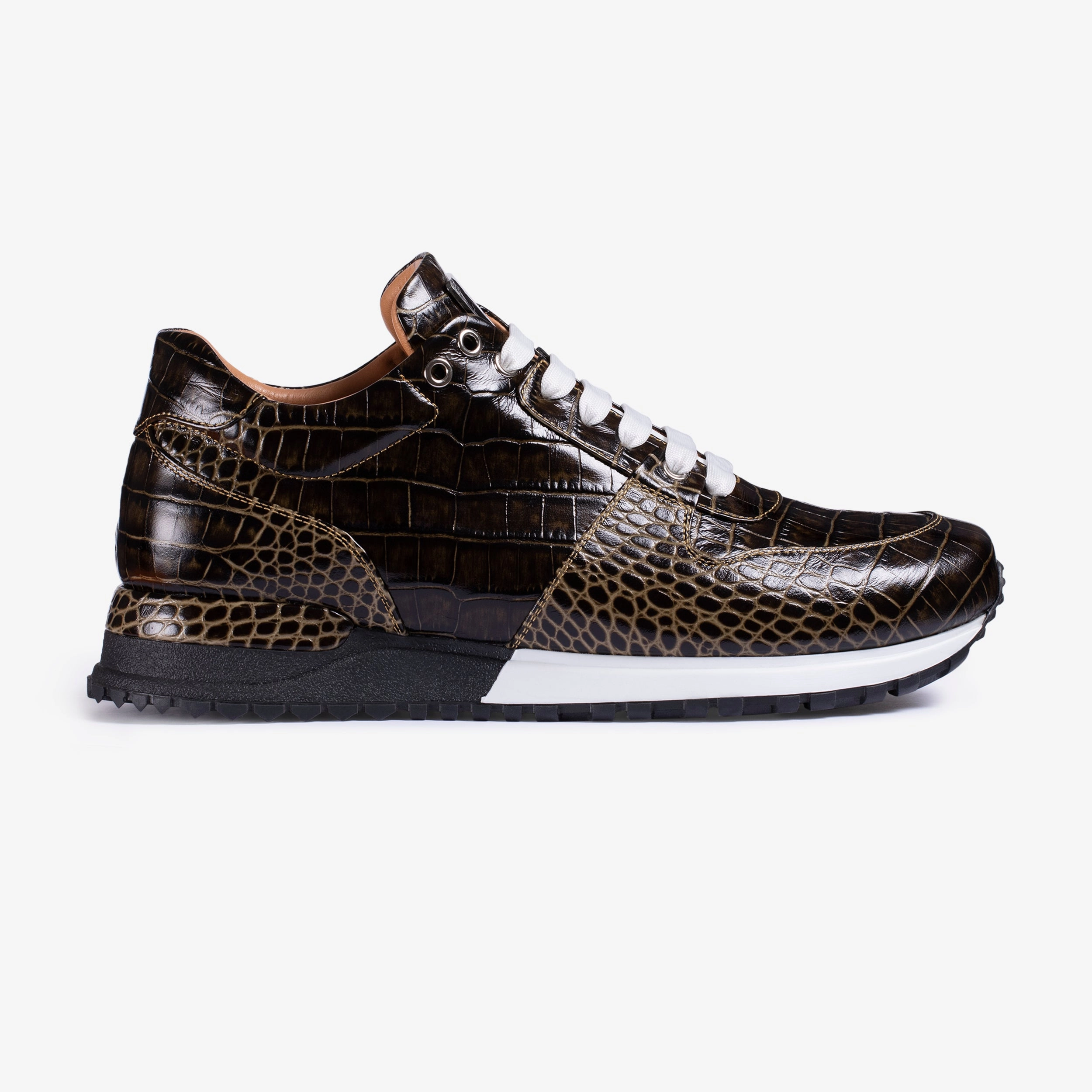 Thermal Regulating Textile mesh ventilation Men's Brown Croc-Print Leather Sneaker