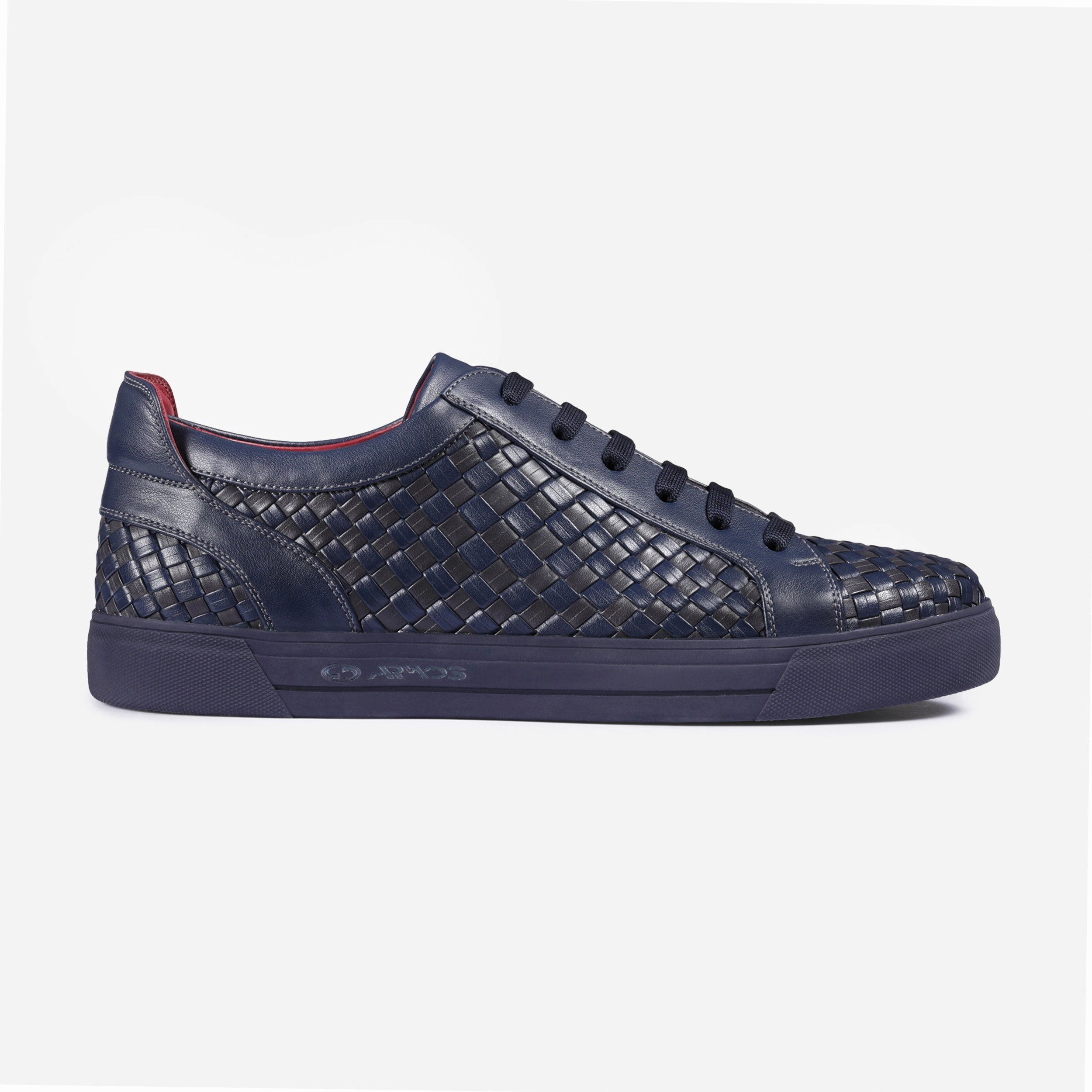 Men??s Dark Blue Leather Woven Sneaker Running Track