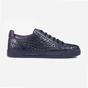 Men??s Dark Blue Leather Woven Sneaker Running Track