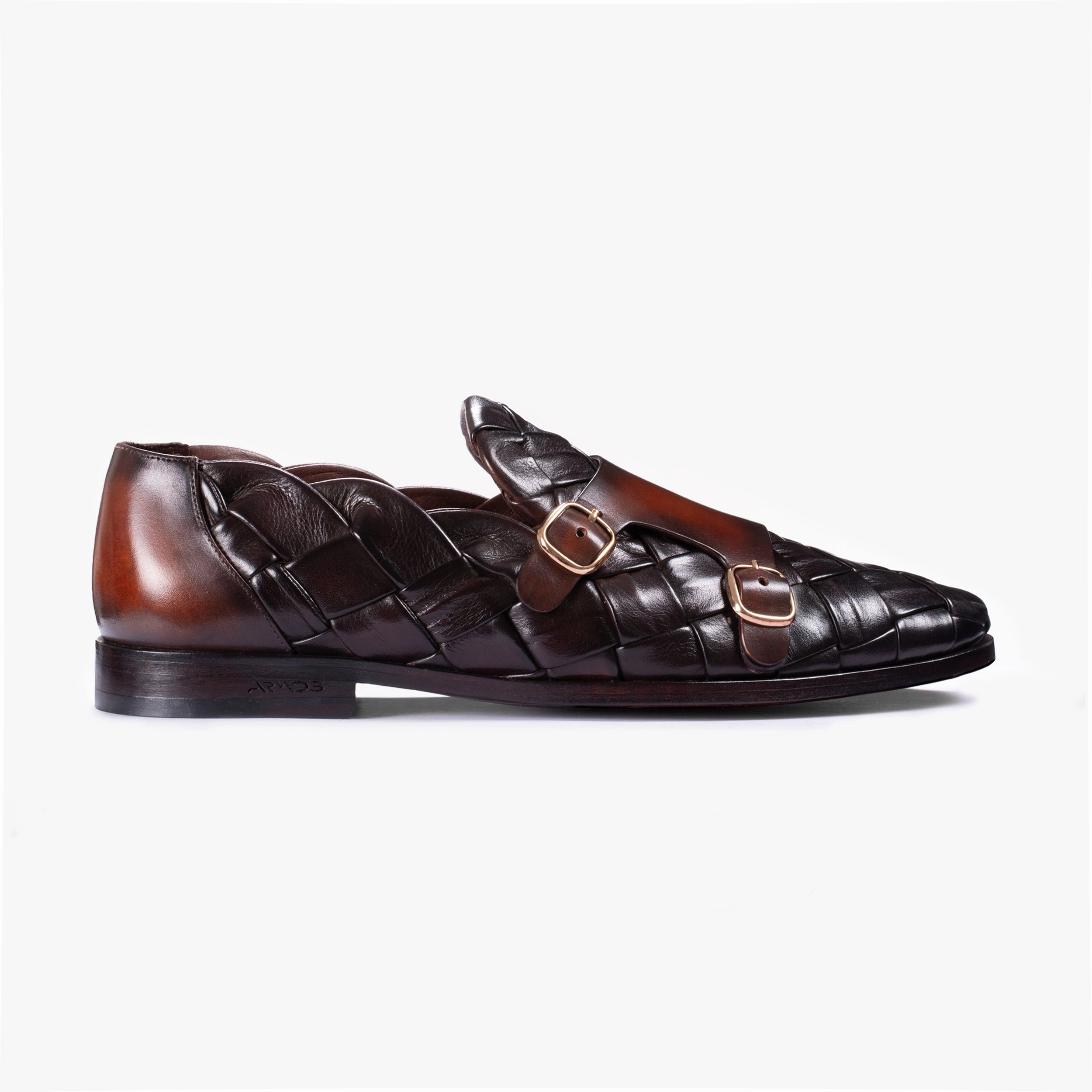 Men's Dark Brown Woven Double Monk Strap Elegant Look