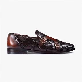 Men's Dark Brown Woven Double Monk Strap Elegant Look