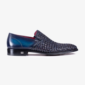 Music Spot Lane Men's Navy Blue Woven Leather Loafer