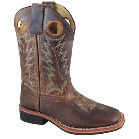 Smoky Mountain Children's Jesse Brown Waxed Distress Cowboy Boot Padded Interior Outdoor Trek Flexible Movement