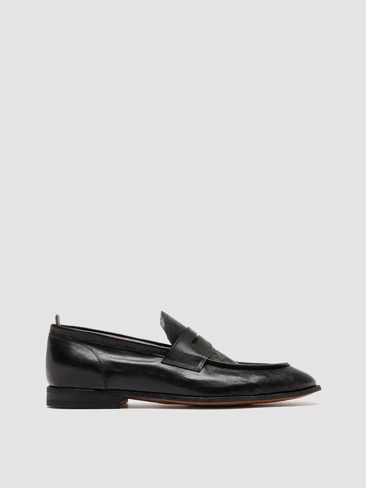 SOLITUDE 001 - Black Leather Penny Loafers Easy Slip On Chrome-Tanned