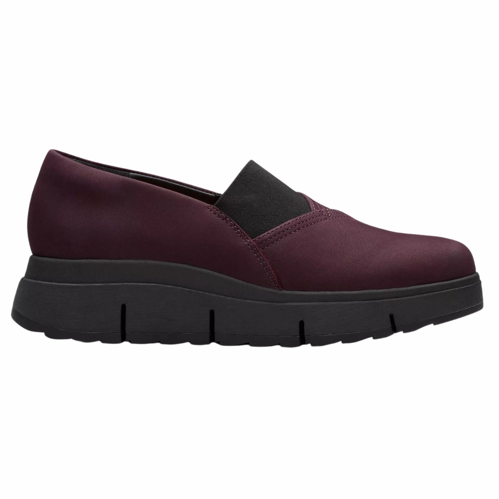 Clarks Loriini West Plum Nubuck Slip-On (Women's) Port Walk Clean Stitch