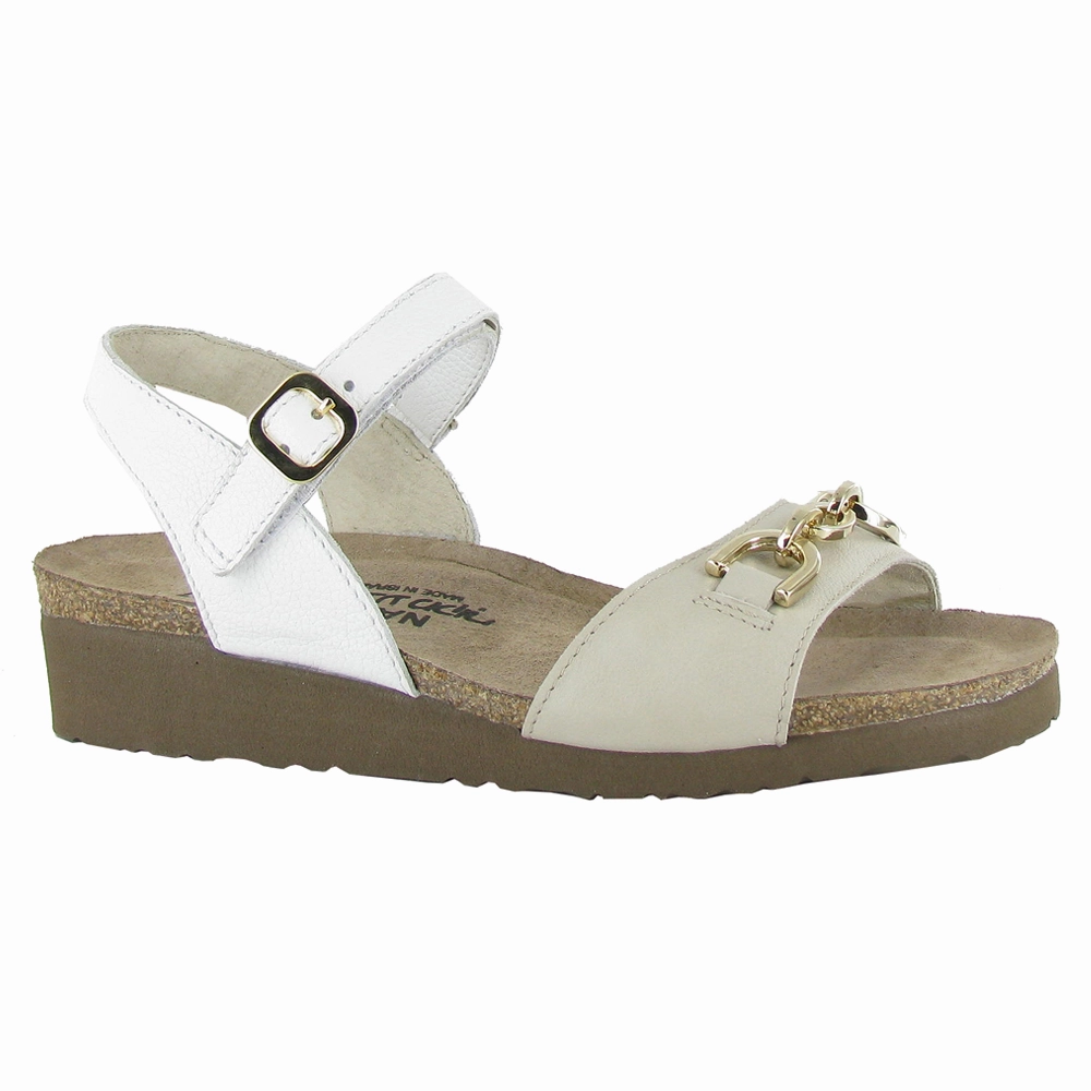 Naot Aubrey Soft Ivory/Soft White Leather Sandal (Women's) suede upper