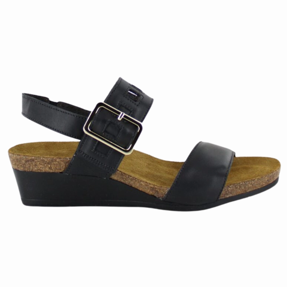 Naot Dynasty Jet Black Leather Sandal (Women's) Reinforced Stitching