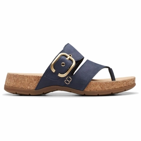Comfortable For Walking Pool Day Clarks Reileigh Park Navy Nubuck Flip-Flop (Women's)