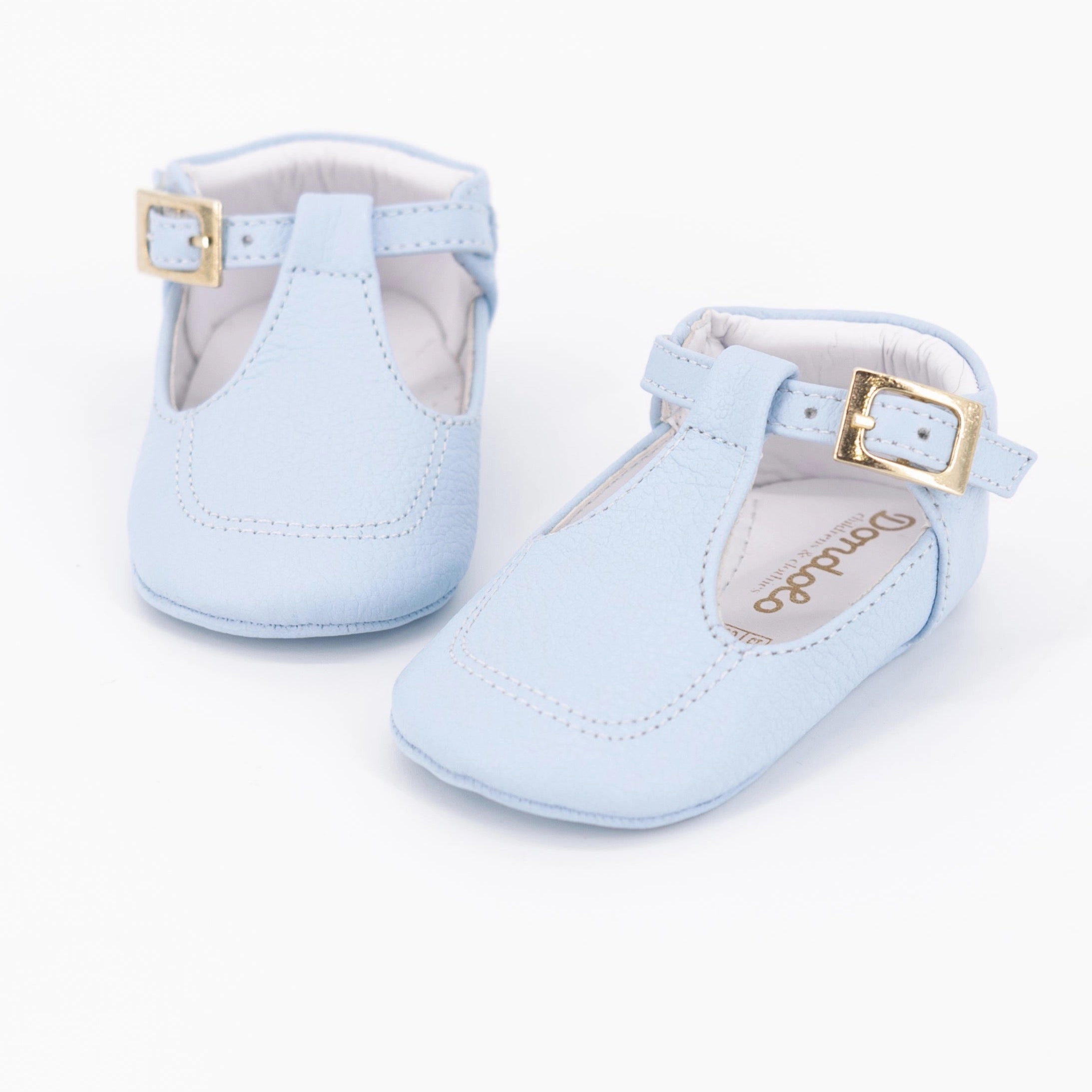 Pebbled Leather Baby Shoe   Stitch - Light Blue Camera Look Gold Tone