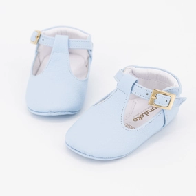 Pebbled Leather Baby Shoe -  Light Blue Valley Run