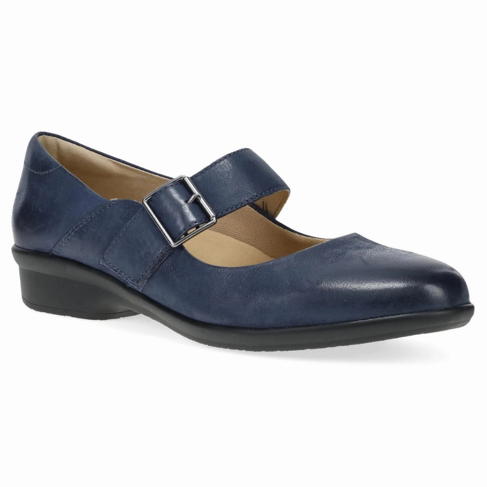 Dansko Collette Navy Burnished Nubuck Mary Jane (Women's) Airport Style Soundproof