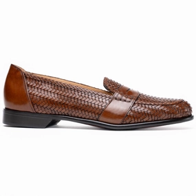 Casual Office Shoes 15-585-CGN NICOLA Italian Calfskin Basketweave, Cognac