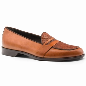 11-627-CGN MILAN Crocodile & Calfskin Slip On Loafer, Cognac Two-Tone Design Step Path