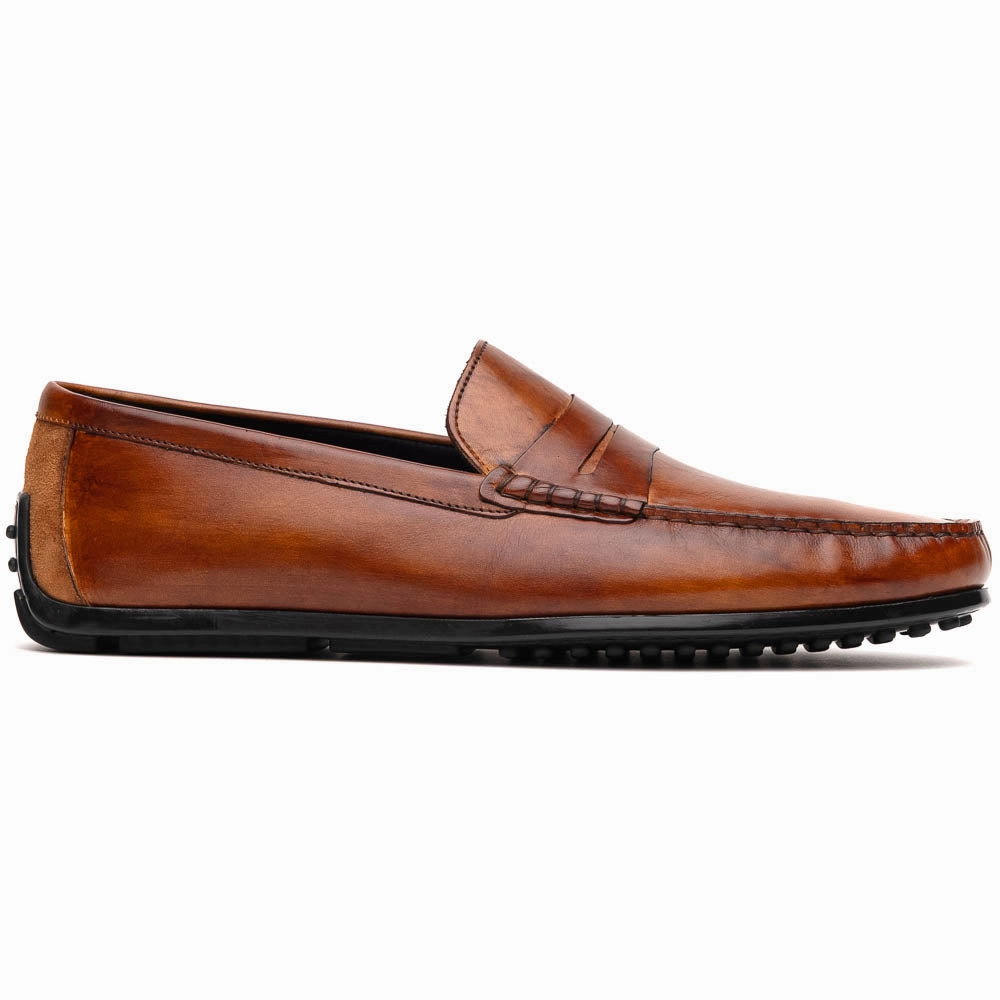 35-115-CGN MONZA Hand Burnished Italian Calfskin Driving Loafers Cognac Dream Walk