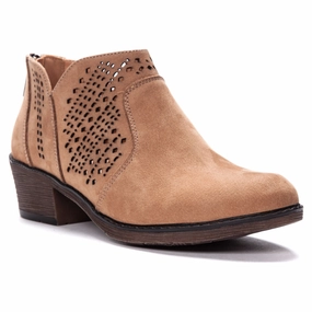 Stacked Heel Structure Weekend Vibes Propet Remy Taupe Nubuck Bootie (Women's)