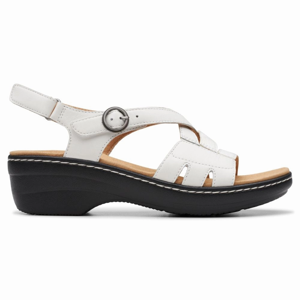 Clarks Merliah Bonita White Leather Sandal (Women's) Open Feel Clean Fit