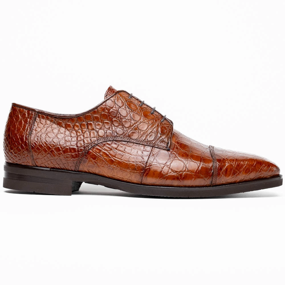 21-532-CGM ANDREA Crocodile Lace Up, Cognac Rubber Toe Guard