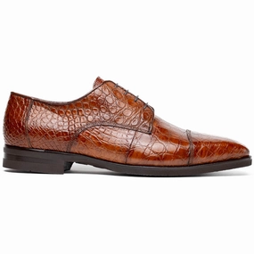 21-532-CGM ANDREA Crocodile Lace Up, Cognac Rubber Toe Guard