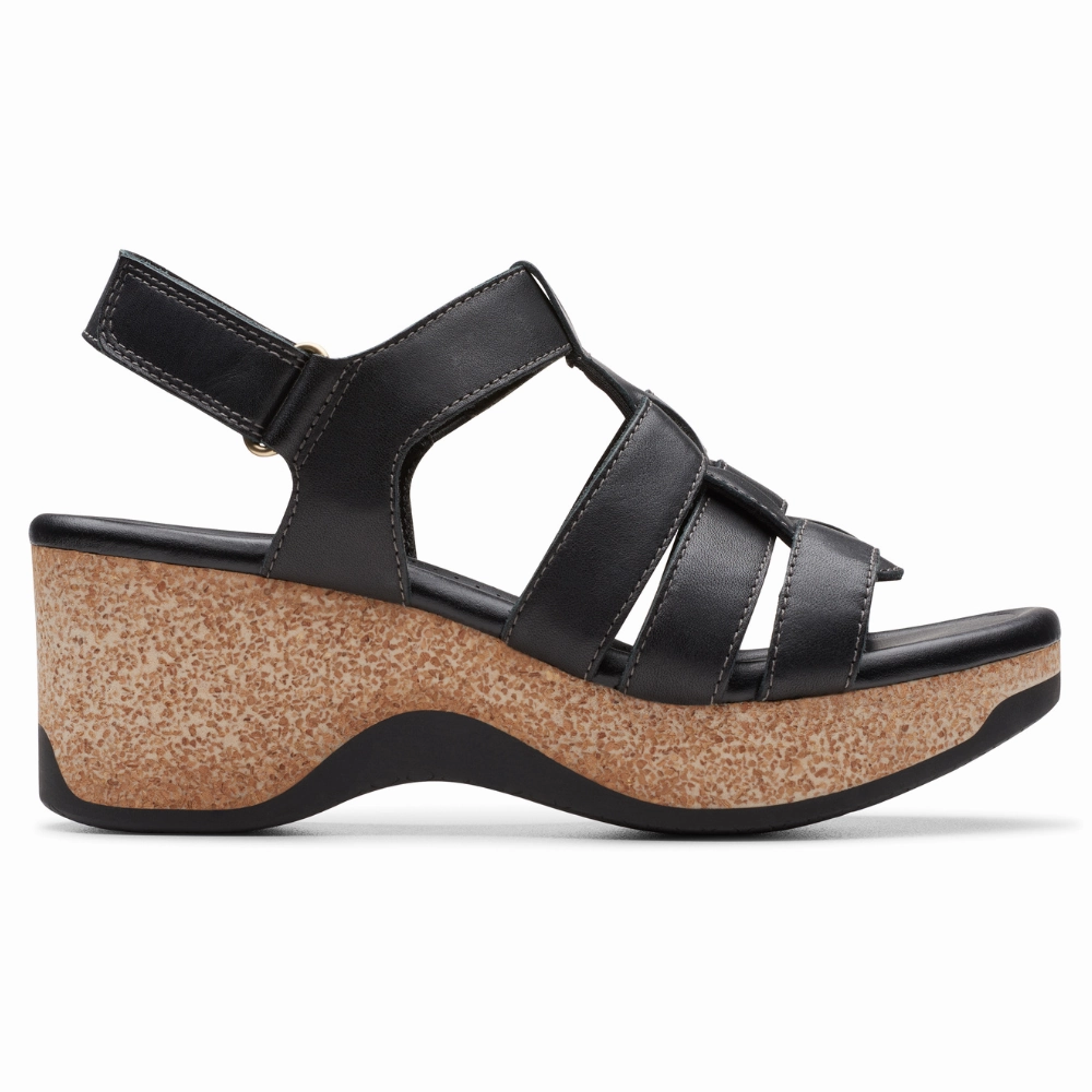 Clarks Chelseah Peak Black Leather Sandal (Women's) Non Irritating Edges Foot Freedom