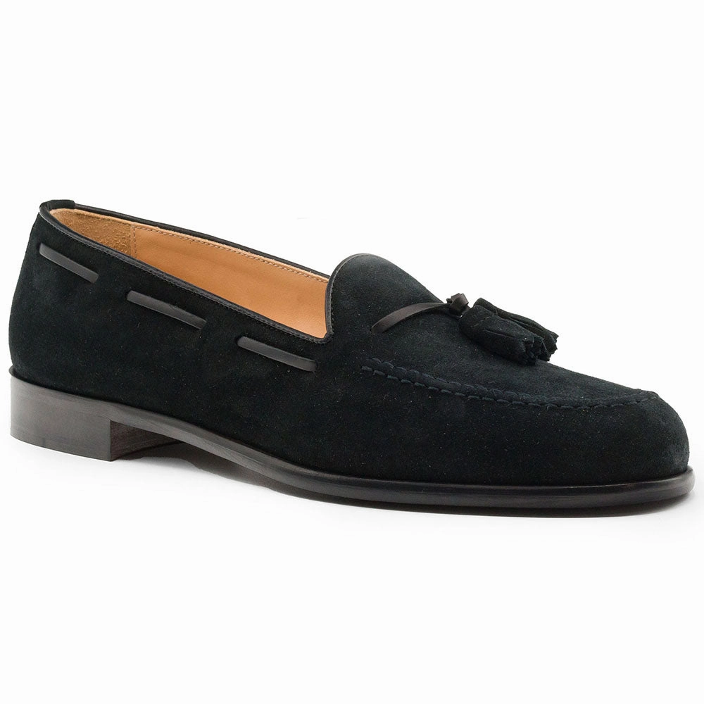 16-583-BLK FRANCO Suede Calfskin Tassel Loafer, Black Vegetable-Tanned