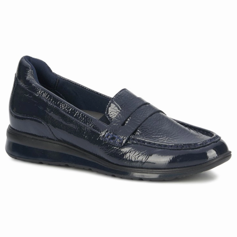 Ros Hommerson Dannon Navy Crinkle Patent Loafer (Women's) Step Lightly