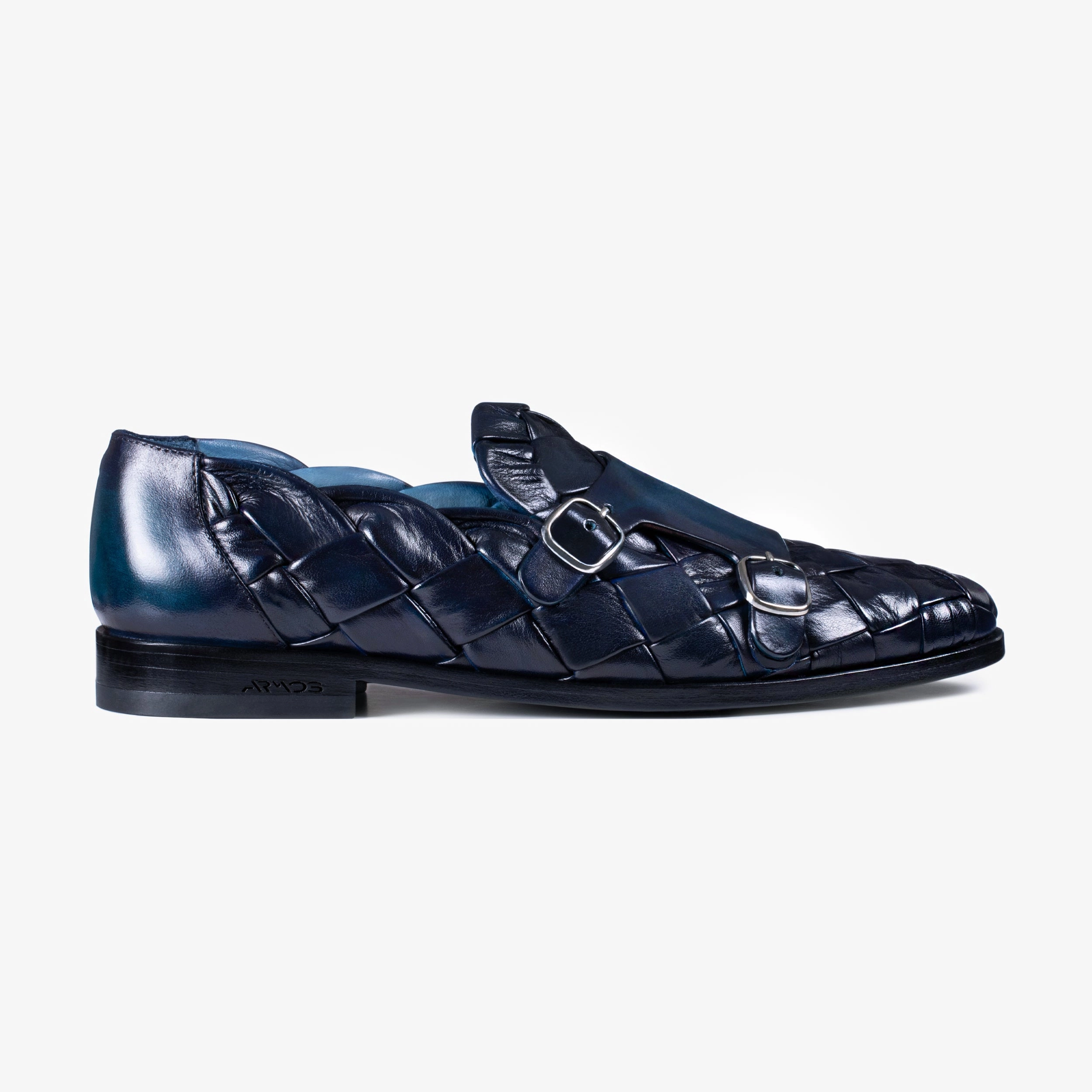 Men??s Blue Woven Double Monk Strap Elegant Footwear Relaxed Mood