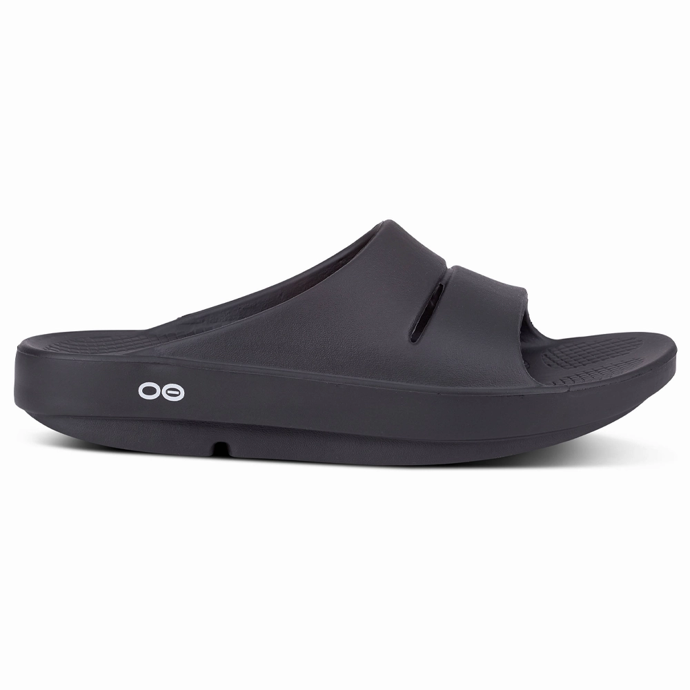 OOFOS OOahh Black Slide Sandal (Unisex) Unibody Injection Molded