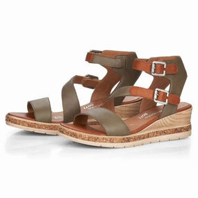 Adjustable All Day Comfort Padding Remonte D3052 Forest/Cayenne Wedge Sandal (Women's)