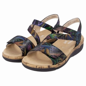 Soft Walk Sunshine Walk Remonte Jocelyn 60 Black Multi Leather Sandal (Women's)