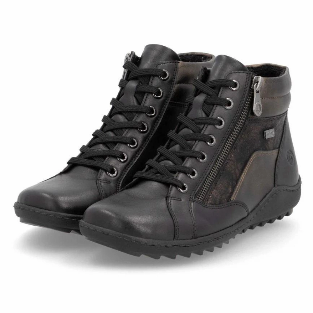 Remonte Liv 58 Black/Antique Leather Boot (Women's) Light Hike Sporty Detail