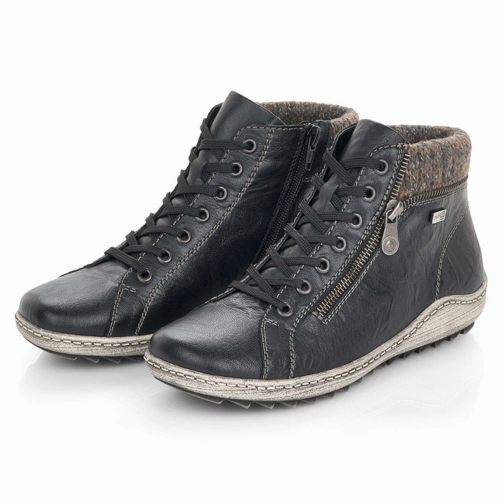 Remonte Liv 73 Black/Graphit Leather Boot (Women's) Durable Stitching Technique