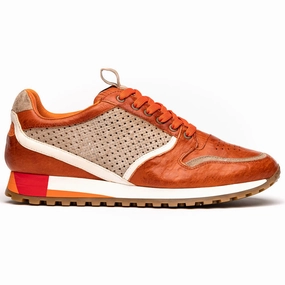 65-224-ONG MATTEO Italian Calf and Suede Perforated Sneakers, Burnt Orange men's extra - extra - large Bacterial Inhibition Treatment