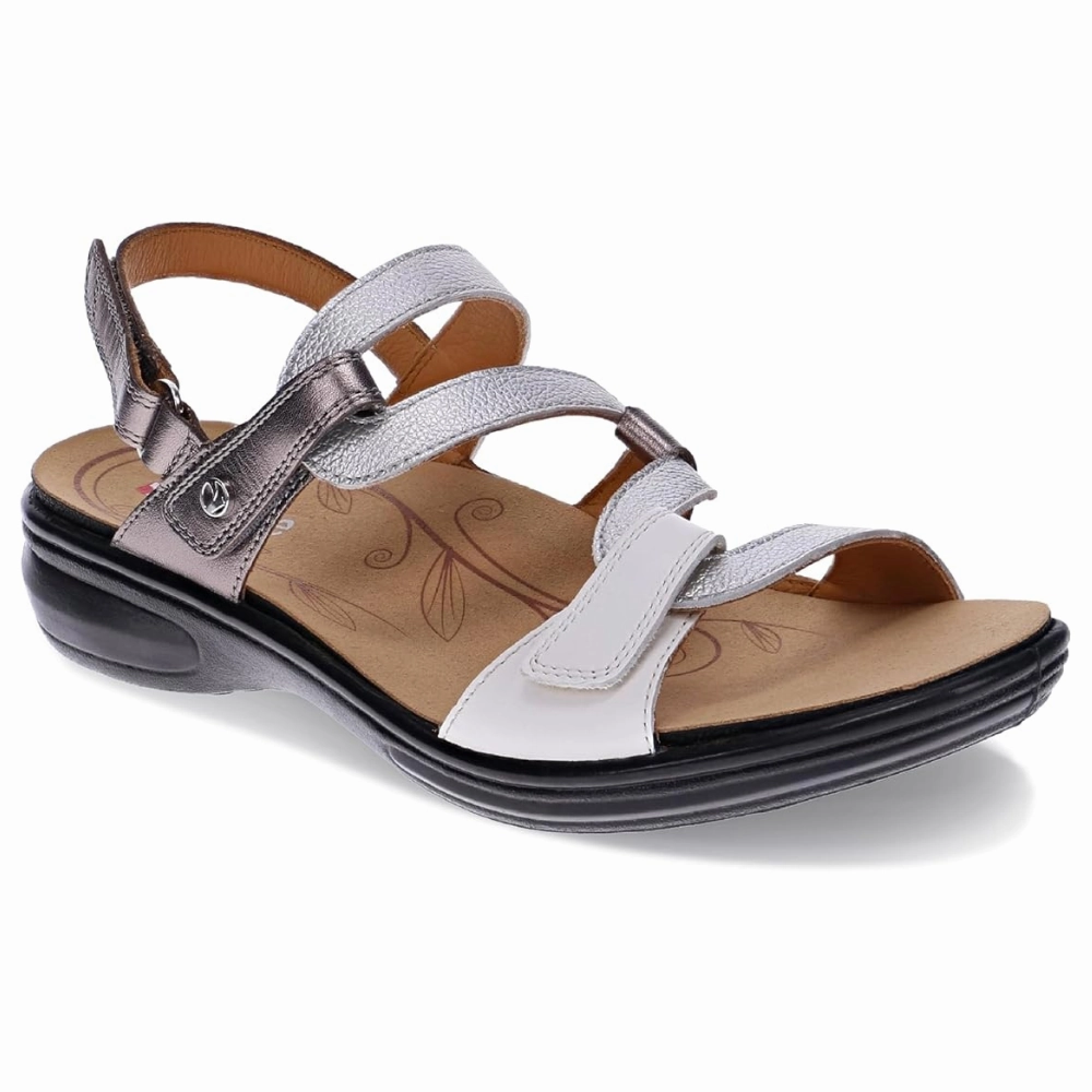 Revere Emerald 3 Strap Silver Fusion Leather Sandal (Women's) Heel Cushioning Ventilation Airflow Channels