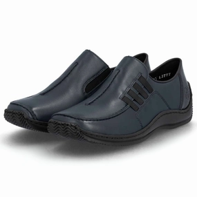 Rieker Celia 77 Pazifik/Uniform Leather Slip-On (Women's) Slow Walks Sun Jog