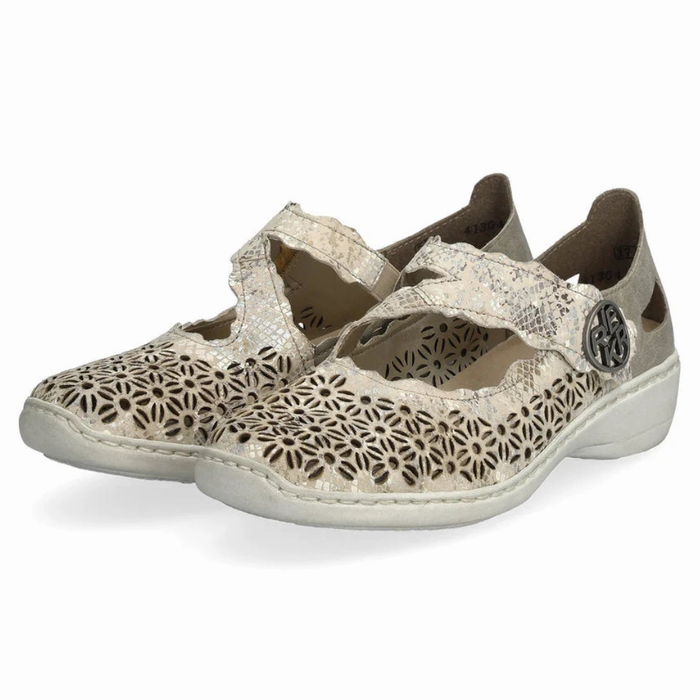 Chic Walk Business Casual Shoes Rieker Doris G4 Beige Metallic Leather Shoe (Women's)