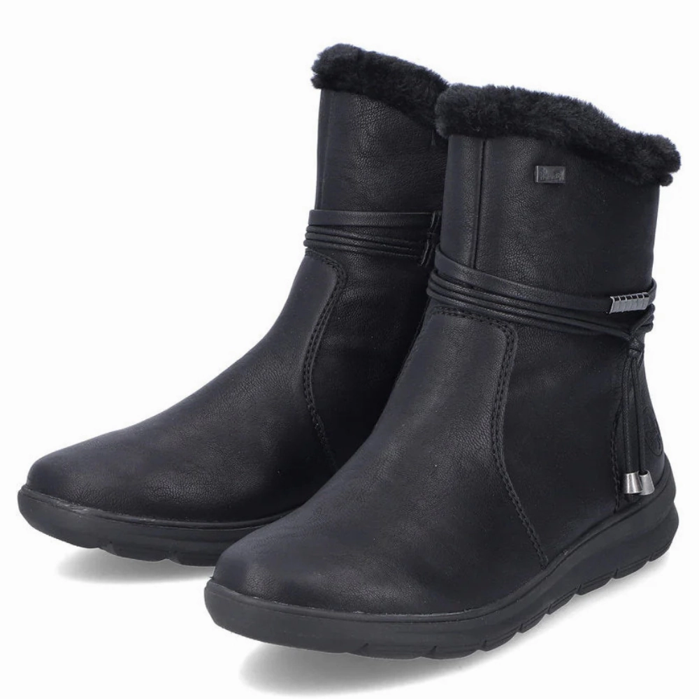 Rieker Z0070 Berta Black Leather Boot (Women's) Elastic Lacing