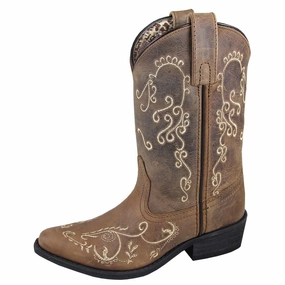 Smoky Mountain Girl's Children's Jolene Brown Waxed Distress Cowboy Boot Anti Fatigue Technology