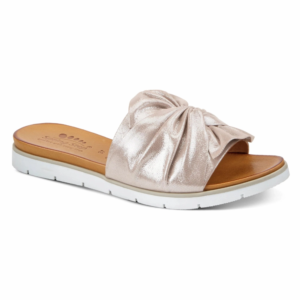 Spring Step Lavona Silver Slide Sandal (Women's) Fashionable Beach Footwear Arch Support Design