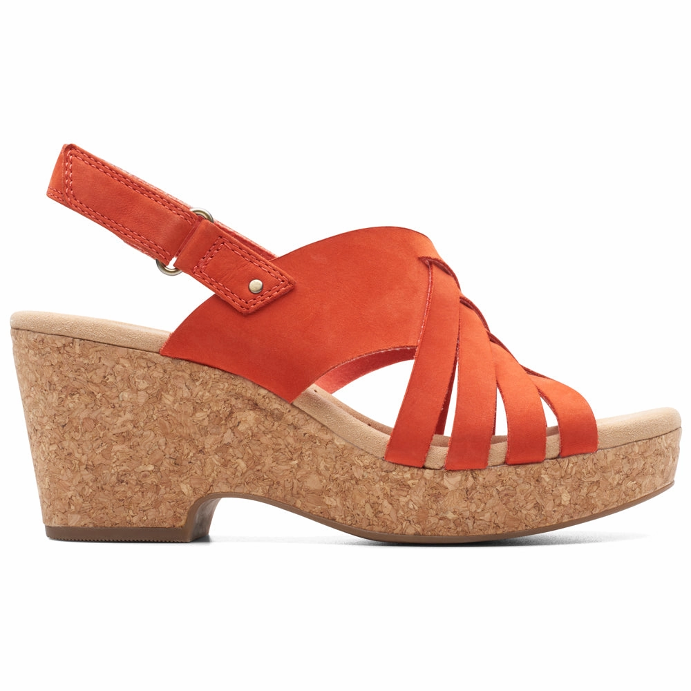 Clarks Giselle Glow Grenadine Nubuck Wedge Sandals (Women's) Flexible Walking Trendy Outdoor Shoes