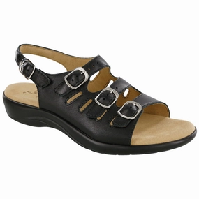 SAS Mystic Sandal Black Leather (Women's) Urban Stroll Unibody Injection Molded