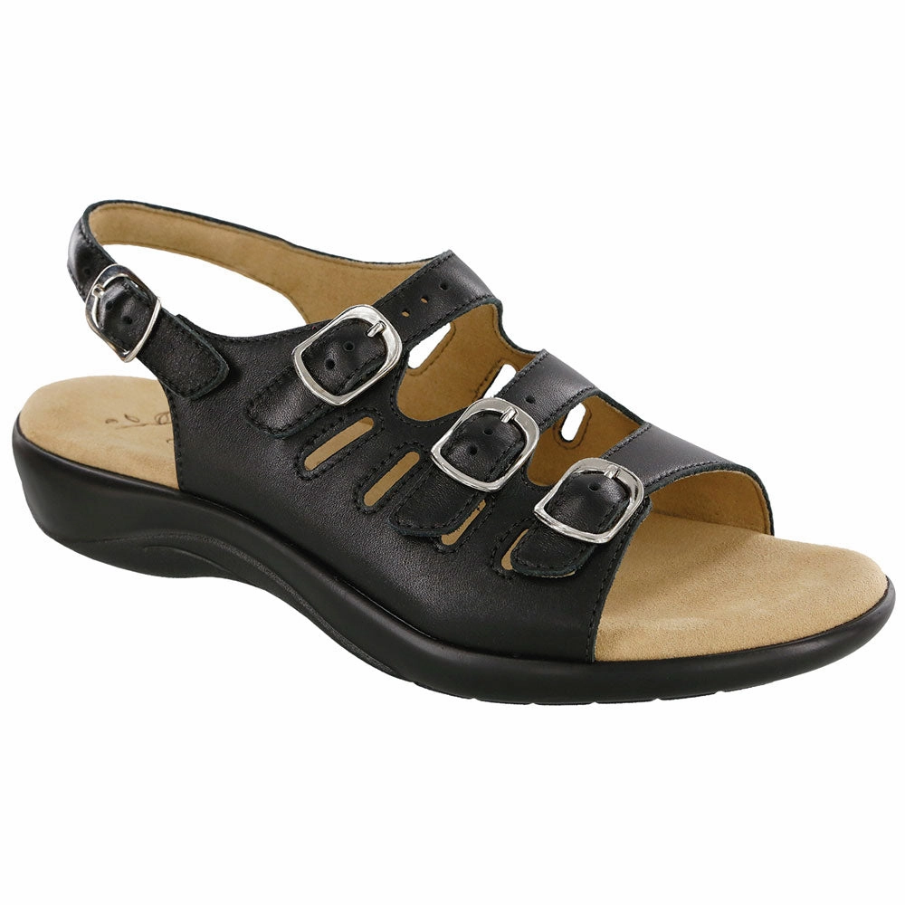 SAS Mystic Sandal Black Leather (Women's) Urban Stroll Unibody Injection Molded
