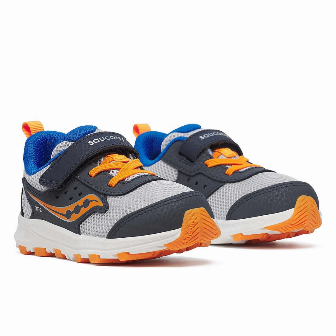 Saucony Ride JR ?C Navy Grey Peel (Little Kid) Young Mood